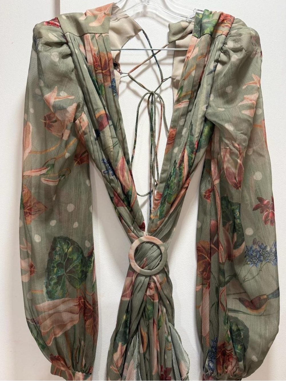PatBO Sage Green Floral Deep-V Ruffle Maxi Dress - Picture 5 of 6